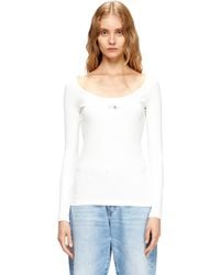 DIESEL - Top A Maniche Lunghe A Costine Con Oval D Metallico - Lyst