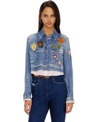 DIESEL - Cropped Satin Shirt With Trompe-L'Oeil Denim Print - Lyst