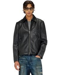 DIESEL - Leather Jacket With Embossed Oval D - Lyst