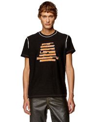 DIESEL - T-shirt in cotone fiammato con logo ricamato - Lyst