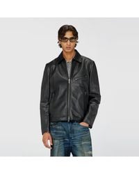 DIESEL - Leather Jacket With Embossed Oval D - Lyst