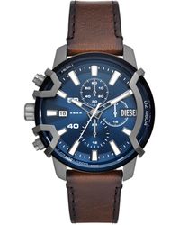 DIESEL - Griffed Chronograph Brown Leather Watch - Lyst