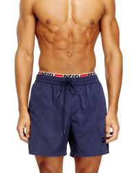 DIESEL - Mid-Length Swim Shorts With Logo Print - Lyst