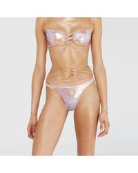 DIESEL - Strappy Metallic Bikini Bottoms With Floral Print - Lyst