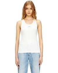DIESEL - Slim Ribbed Tank Top With Metallic Oval D - Lyst