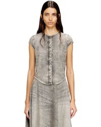 DIESEL - Short-Sleeve Denim Shirt With Athletic Stripes - Lyst
