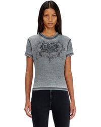 DIESEL - Jersey T-Shirt With Rhinestones And Burnout Effect - Lyst