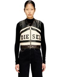 DIESEL - Leather Vest With Front Logo And Contrast Stripes - Lyst