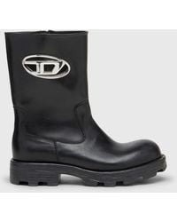 DIESEL - D-Hammer-Cut-Out Leather Boots With Logo Hardware - Lyst