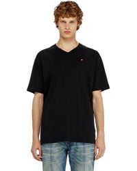 DIESEL - V-Neck T-Shirt With Micro Logo Embroidery - Lyst