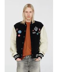 DIESEL - Wool And Leather Bomber Jacket With Patches - Lyst