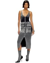 DIESEL - Robe midi en maille avec poches cargo en denim - Lyst