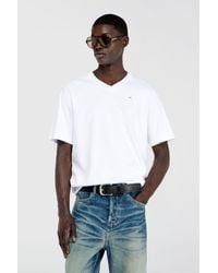 DIESEL - V-Neck T-Shirt With Micro Logo Embroidery - Lyst