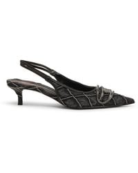 DIESEL - D-Venus-Crystal-Logo Quilted-Denim Slingback Pumps - Lyst