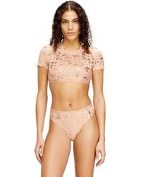DIESEL - Cropped T-Shirt With Metallic Effect - Lyst