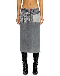 DIESEL - Knit Midi Skirt With Denim Cargo Pockets - Lyst