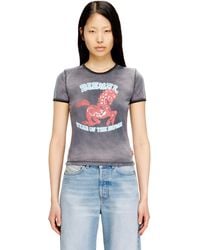 DIESEL - Cotton Stretch T-Shirt With Horse Graphic Print - Lyst