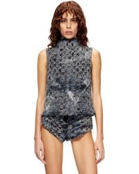 DIESEL - Haut sans manches en denim tie-dye à motif pied-de-poule - Lyst
