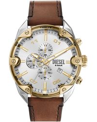 DIESEL - Spiked Chronograph Brown Leather Watch - Lyst