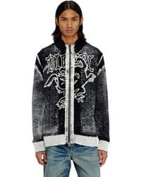DIESEL - Treated Zip Cardigan With Griffin Motif - Lyst