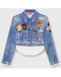 DIESEL - Cropped Satin Shirt With Trompe-L'Oeil Denim Print - Lyst