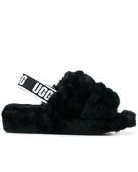 ugg black fuzzy slippers