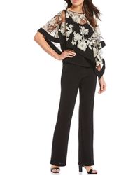 R & M Richards R M Richards Embroidered Floral 2-piece Poncho Pant Set - Black
