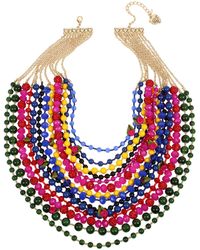 Betsey Johnson Mixed Beaded Multi Row Statement Necklace - Multicolour