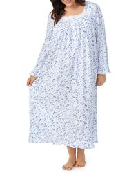 Eileen West Plus Floral Scroll Print Jersey Long Nightgown - White