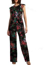 Trina Turk Trina Floral-print Ruffled Jumpsuit - Black