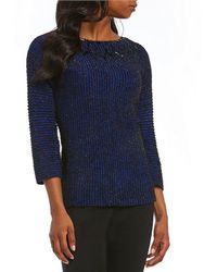 Womens Petite Embellished Ballet-Neck Metallic Eyelash Sweater Pullover Ruby Rd