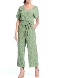 Sanctuary Andi Floral Print V-neck Tie Waist Jumpsuit - Green