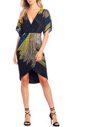 Gianni Bini Bridget Beaded Colorblock Asymmetrical Kimono Sleeve Hi-low A-line Dress - Black