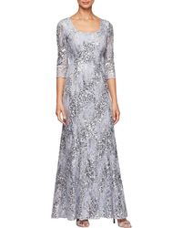 Alex Evenings Scoop Neck Illusion Sleeve Sequin A-line Gown - Multicolour