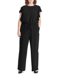 Lauren by Ralph Lauren Plus Size Ruffle-trim Twill Drawstring Waist Jumpsuit - Black