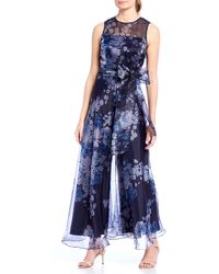 Eliza J Floral Print Organza Wide Leg Jumpsuit - Blue