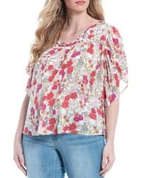 Democracy Womens Embroidered Floral Twist Front Top Medium Off White Multi
