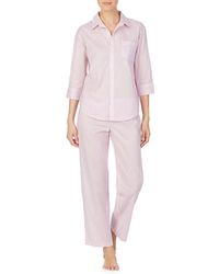 Lauren by Ralph Lauren Stripe Print Woven Pajama Set - Pink