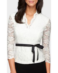 Alex Evenings V-neck Sequin Lace Blouse - White