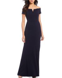 calvin klein off the shoulder crepe gown