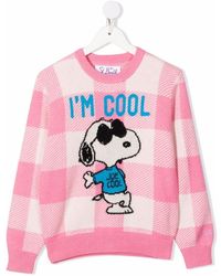 Mc2 Saint Barth Girl's Snoopy Gingham-check Knitted Sweater - Pink