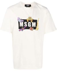 MSGM Funny Tiger Logo-print - White