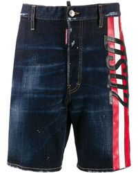 DSquared² Striped Logo Denim Shorts - Blue