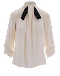 Elisabetta Franchi - Blusa Georgette Cravattino Burro - Lyst