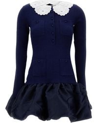 Self-Portrait - Fitted Balloon Mini Dress With Lace Collar - Lyst