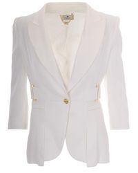 Elisabetta Franchi - Giacca Misto Lino Avorio - Lyst
