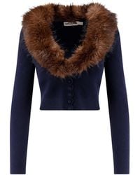 Self-Portrait - Cardigan Con Pelliccia Blu - Lyst