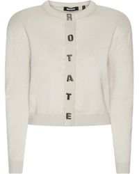 ROTATE BIRGER CHRISTENSEN - Cropped Firm Knit Cardigan With Ribbed Edges - Lyst