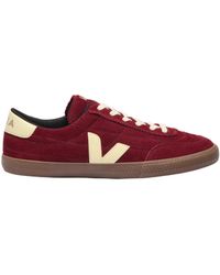 Veja - Suede Burgundy Sneakers With Cream Accents And Translucent Sole - Lyst