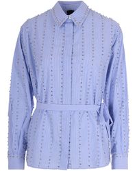 Pinko - Contemporary Striped Cotton Shirt With Crystal - Lyst